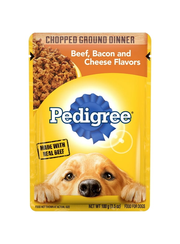 Pedigree Chopped Ground Dinner Beef, Bacon, and Cheeses Wet Dog Food, 3.5 oz Pouch