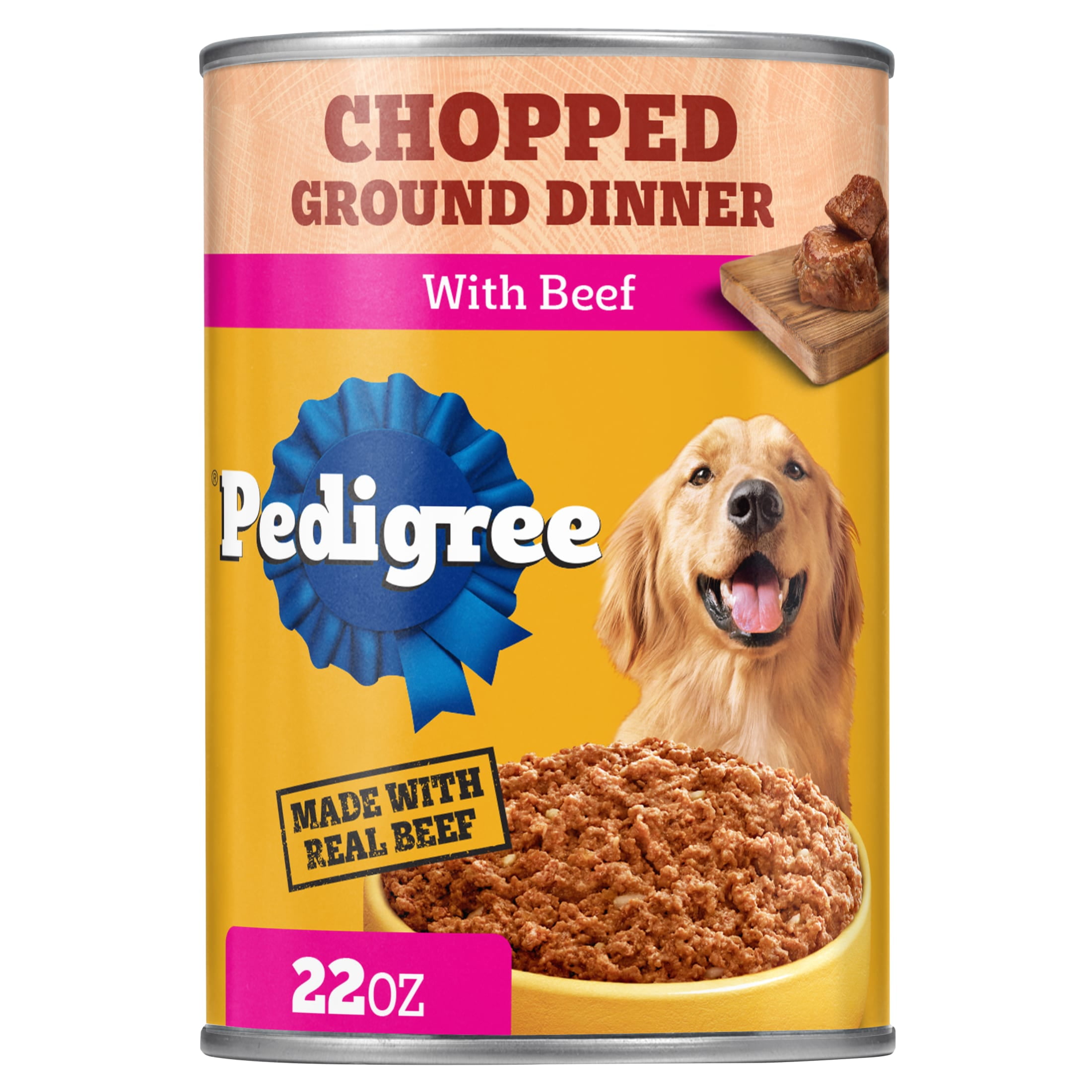 Pedigree Chopped Ground Dinner Soft Wet Dog Food With Beef, Canned Dog Food, 22 oz. Cans, 12 Count