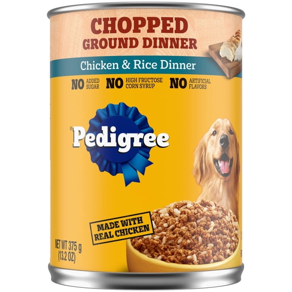 Pedigree Chopped Ground Dinner Chicken & Rice Dinner Adult Soft Wet Dog Food, (12) 13.2 Oz Cans