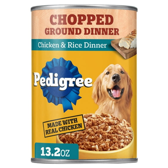 Pedigree Chopped Ground Dinner Chicken & Rice Dinner Adult Soft Wet Dog Food, (12) 13.2 oz Cans
