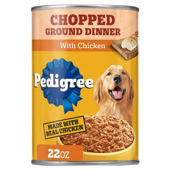 Pedigree Chopped Ground Dinner With Chicken Adult Soft Wet Dog Food, (12) 22 oz Cans