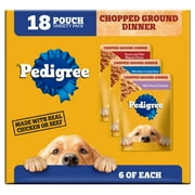 Pedigree Chopped Ground Dinner Slow Cooked Beef Variety Pack Wet Dog Food, (18) 3.5 oz Pouches