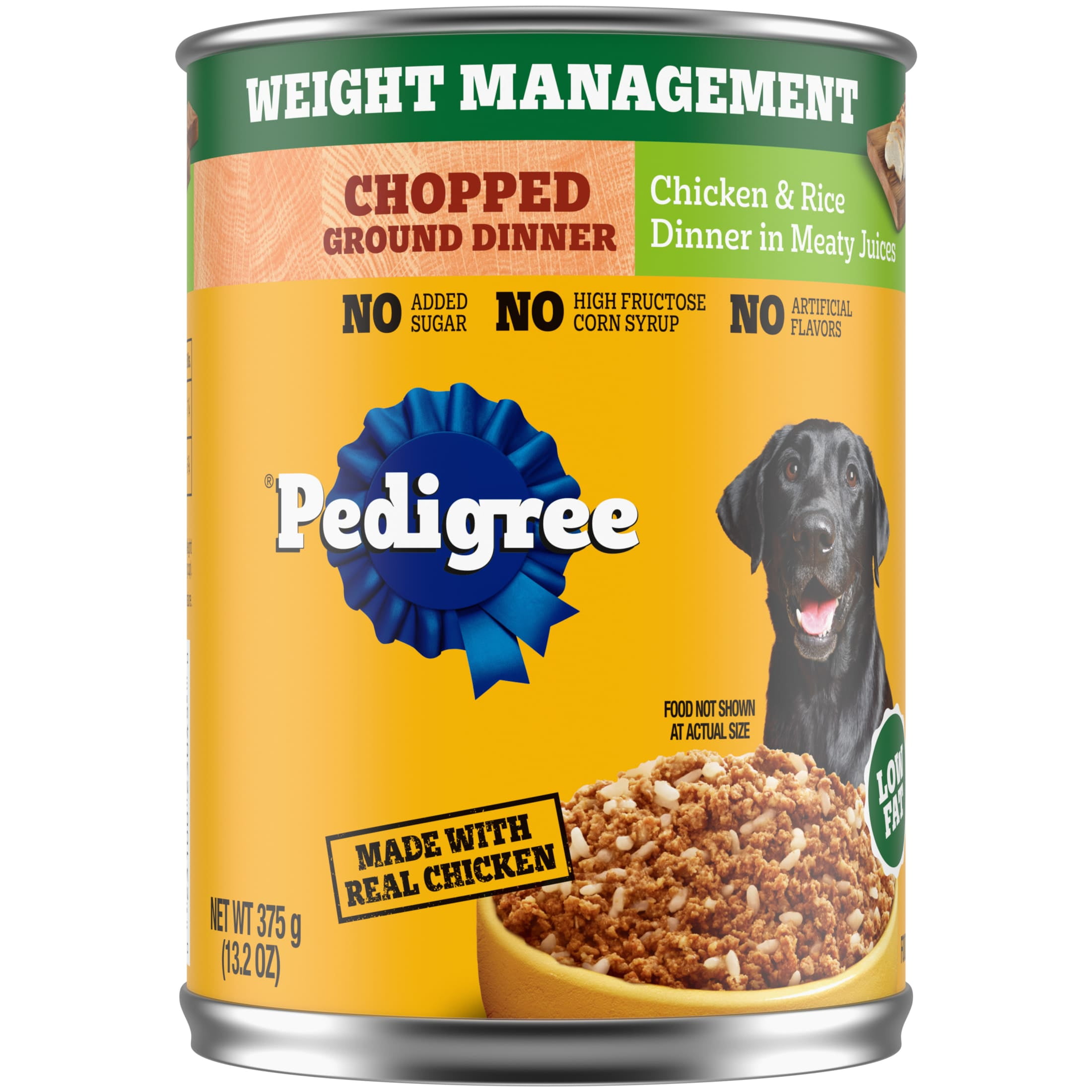 Pedigree Chopped Ground Dinner Weight Management Wet Dog Food, Chicken & Rice Flavor, 13.2 Oz. Can