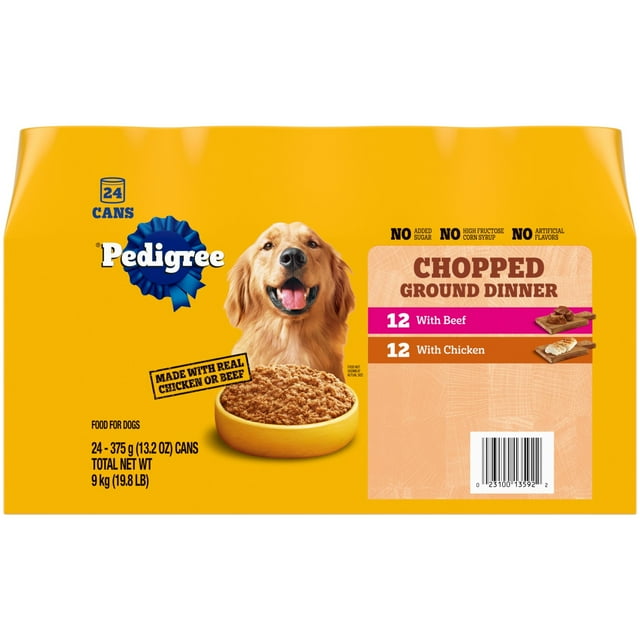Pedigree Chopped Ground Dinner Chicken & Beef Variety Pack Wet Dog Food, 13.2 Oz. Cans 24 Pack