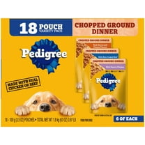 Pedigree Chopped Ground Dinner Adult Wet Dog Food Cheese Variety Pack, 3.5 Oz. Pouches (18 Pack)