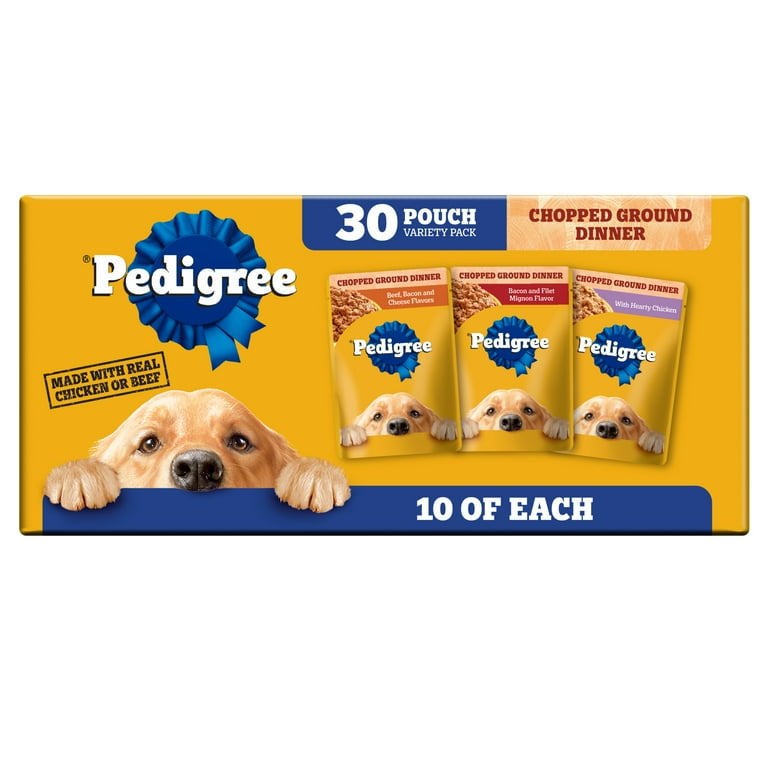 Pedigree Chopped Ground Dinner Beef Bacon Variety Pack Wet Dog Food, (30)  oz Pouches