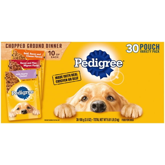 Pedigree Chopped Ground Dinner Wet Dog Food Variety Pack, 3.5 oz Pouches (30 Pack)