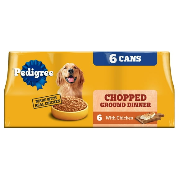 Pedigree Chopped Ground Dinner With Chicken Adult Canned Soft Wet Dog Food, (6) 13.2 oz Cans