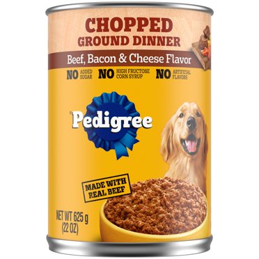 Pedigree Chopped Ground Dinner Beef, Bacon & Cheese Flavor Wet Dog Food For Adults, 22 Oz Can