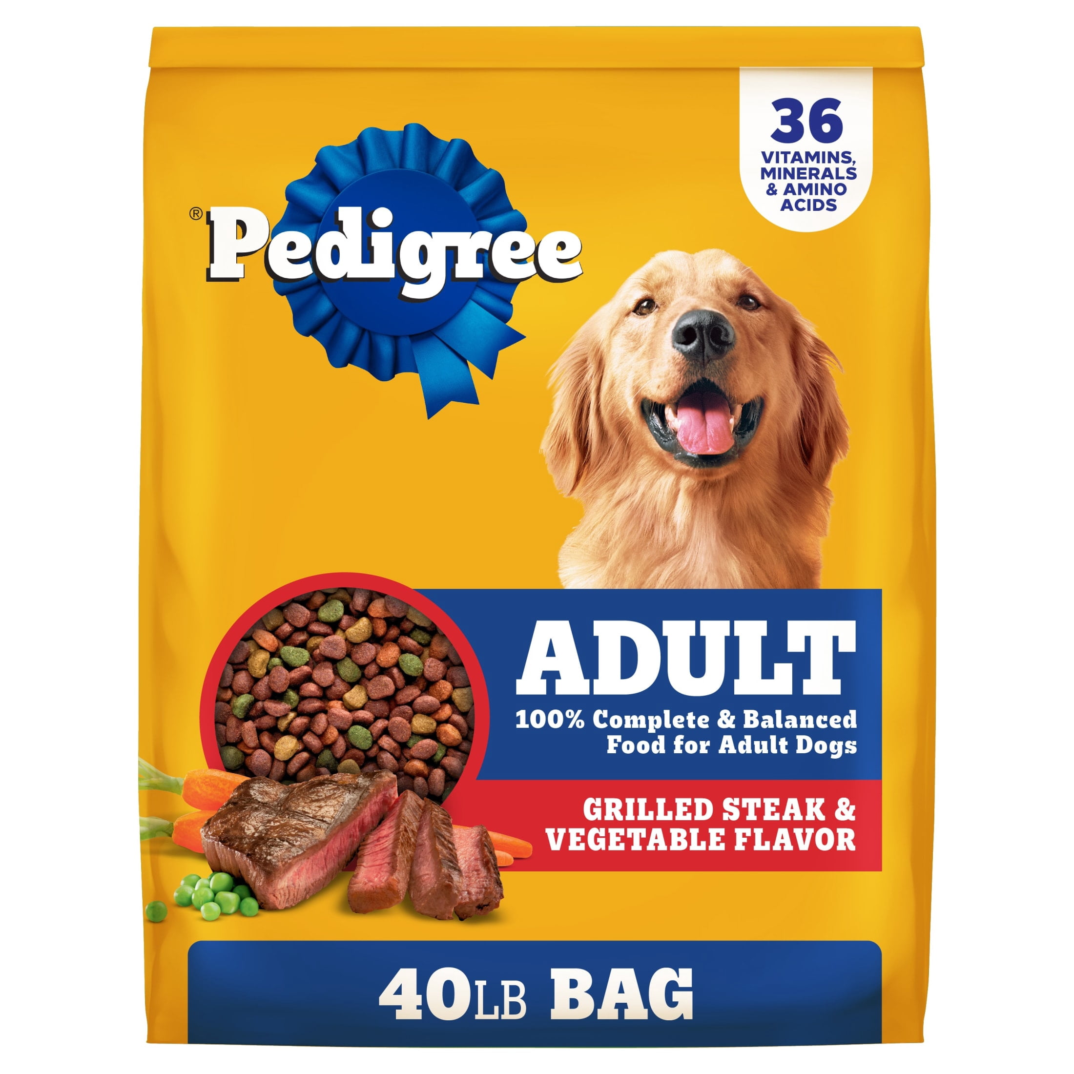 Pedigree Complete Nutrition Adult Steak & Vegetable Flavor Dry Dog Food, 40  lb Bag - Walmart.com