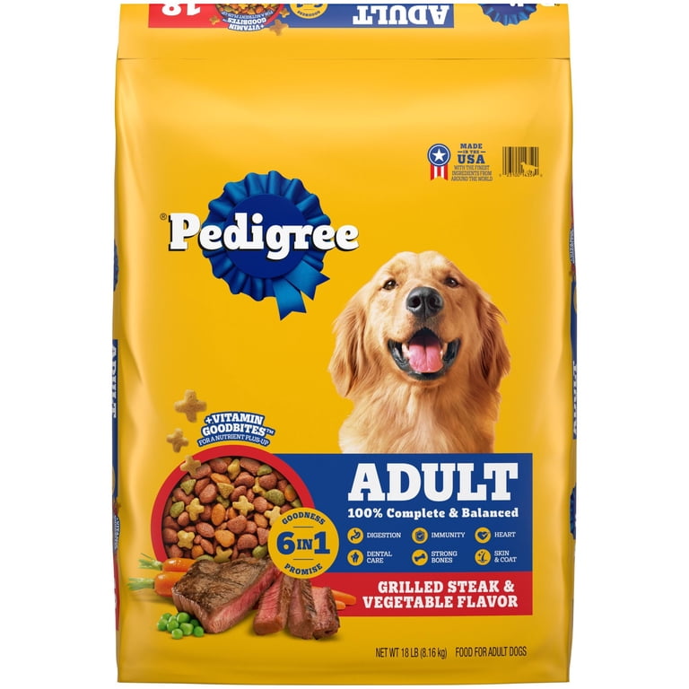 Pedigree, Adult Dry Dog Food, 18 lb, Grilled Steak & Vegetable