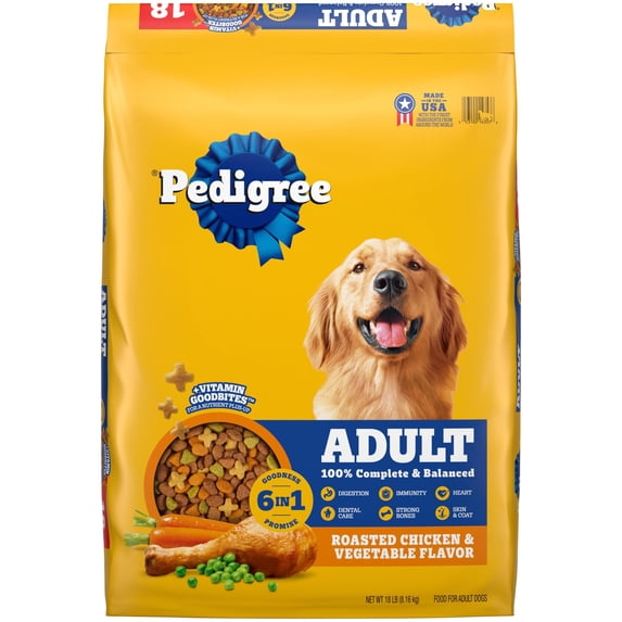 Pedigree High Protein Roasted Chicken & Vegetable Flavor Adult Dry Dog Food, 18 lb Bag