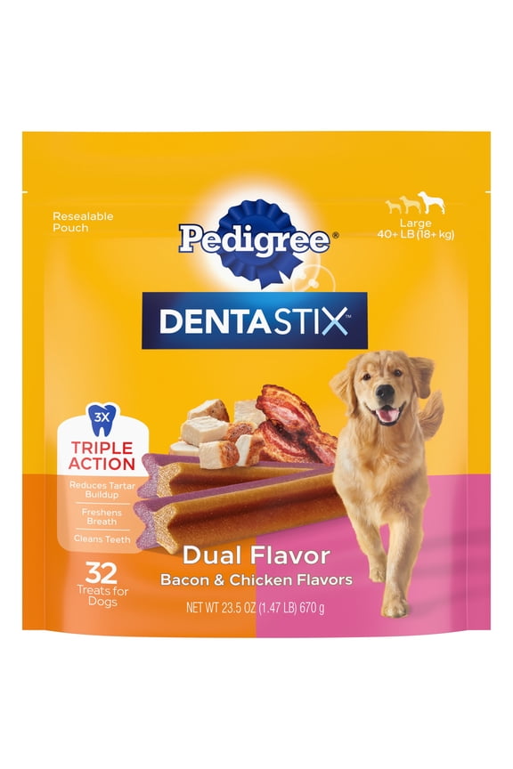 Dentastix Bacon & Chicken Dual Flavor Large Breed Dog Treats, 1.47 Lb. Bag
