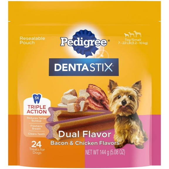 Pedigree Dentastix Bacon & Chicken Dual Flavor Small Dog Dental Treats, 5.08 Oz. Pack