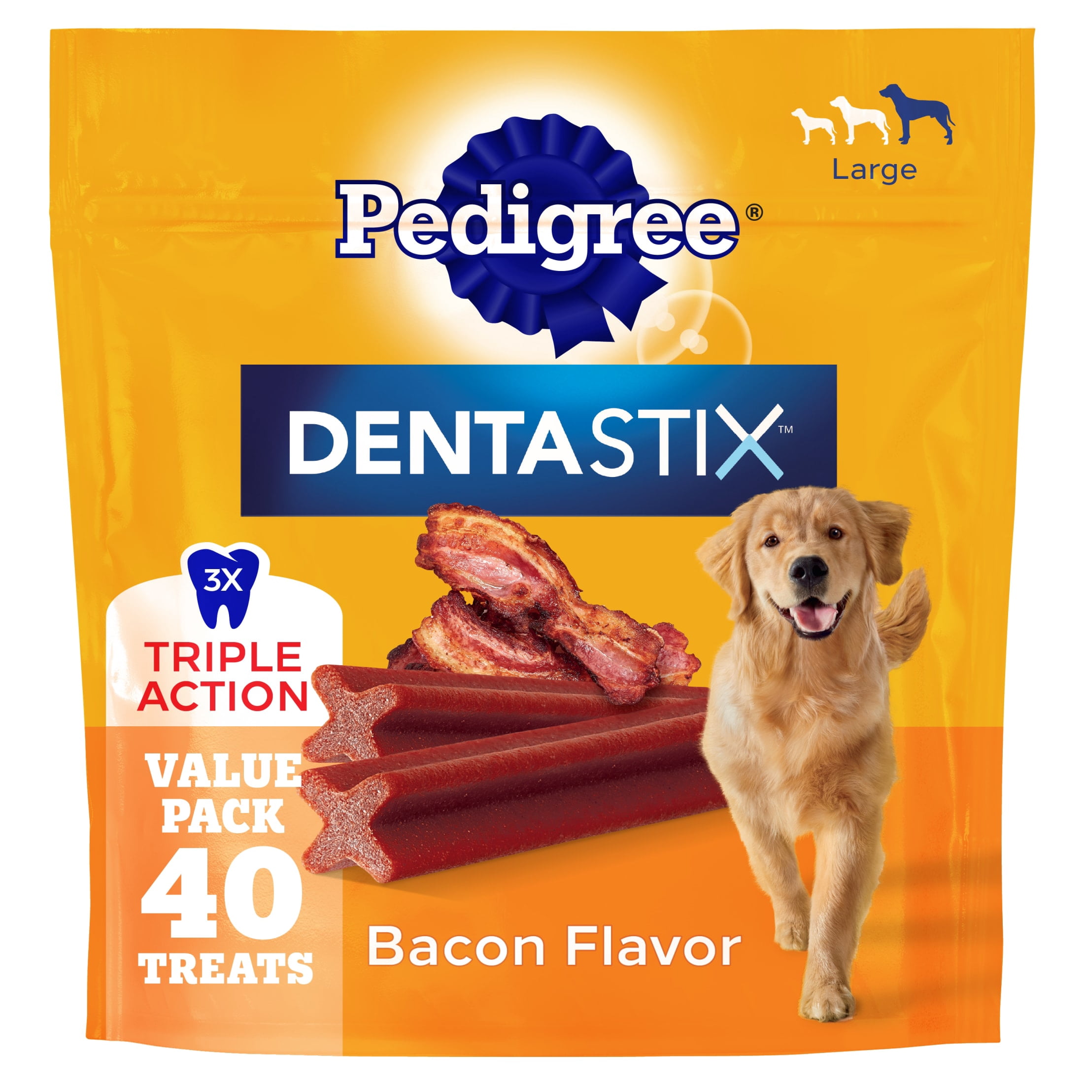 Pedigree Dentastix Dog Dental Treats, Bacon Flavor, Large Breed Dog Treats, 2.08 lb. Bag