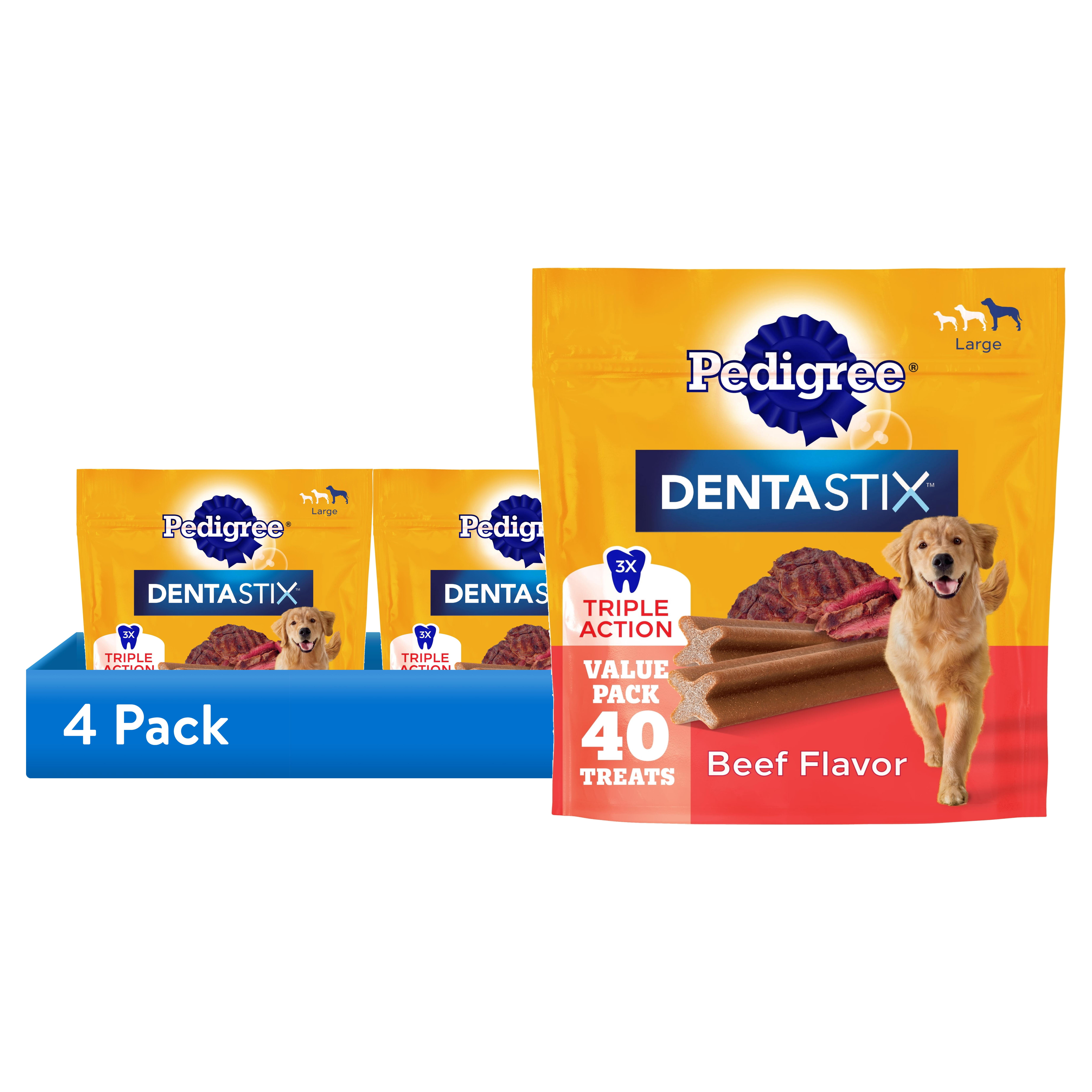(4 pack) Pedigree Dentastix Beef Flavor Large Breed Dog Dental Treats 2.08 lb Bag