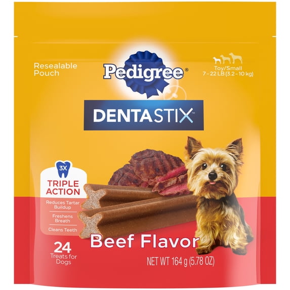 Pedigree Dentastix Beef Flavor Toy & Small Breed Dog Treats, 5.78 Oz Bag