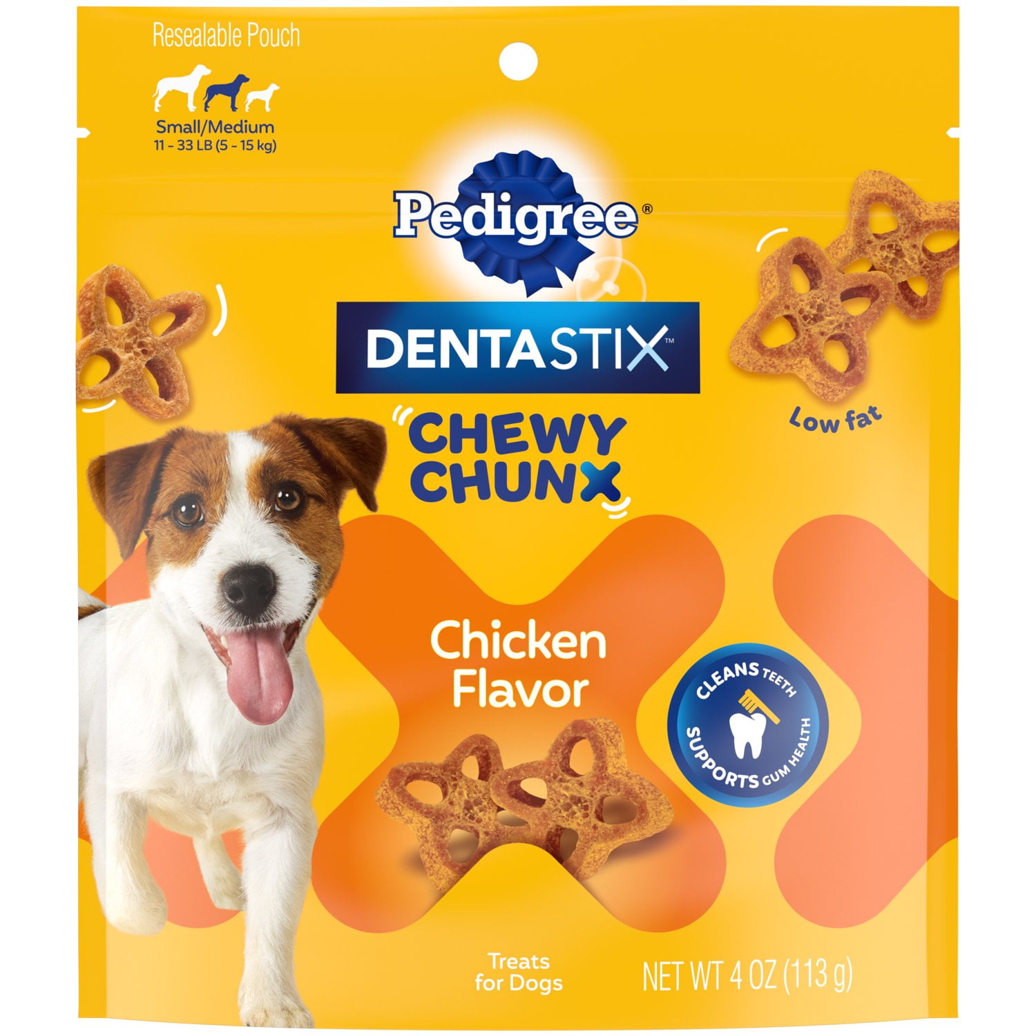 Pedigree Dentastix Chewy Chunx Chicken Flavor Dental Treats for Dogs, 4 oz Pouch