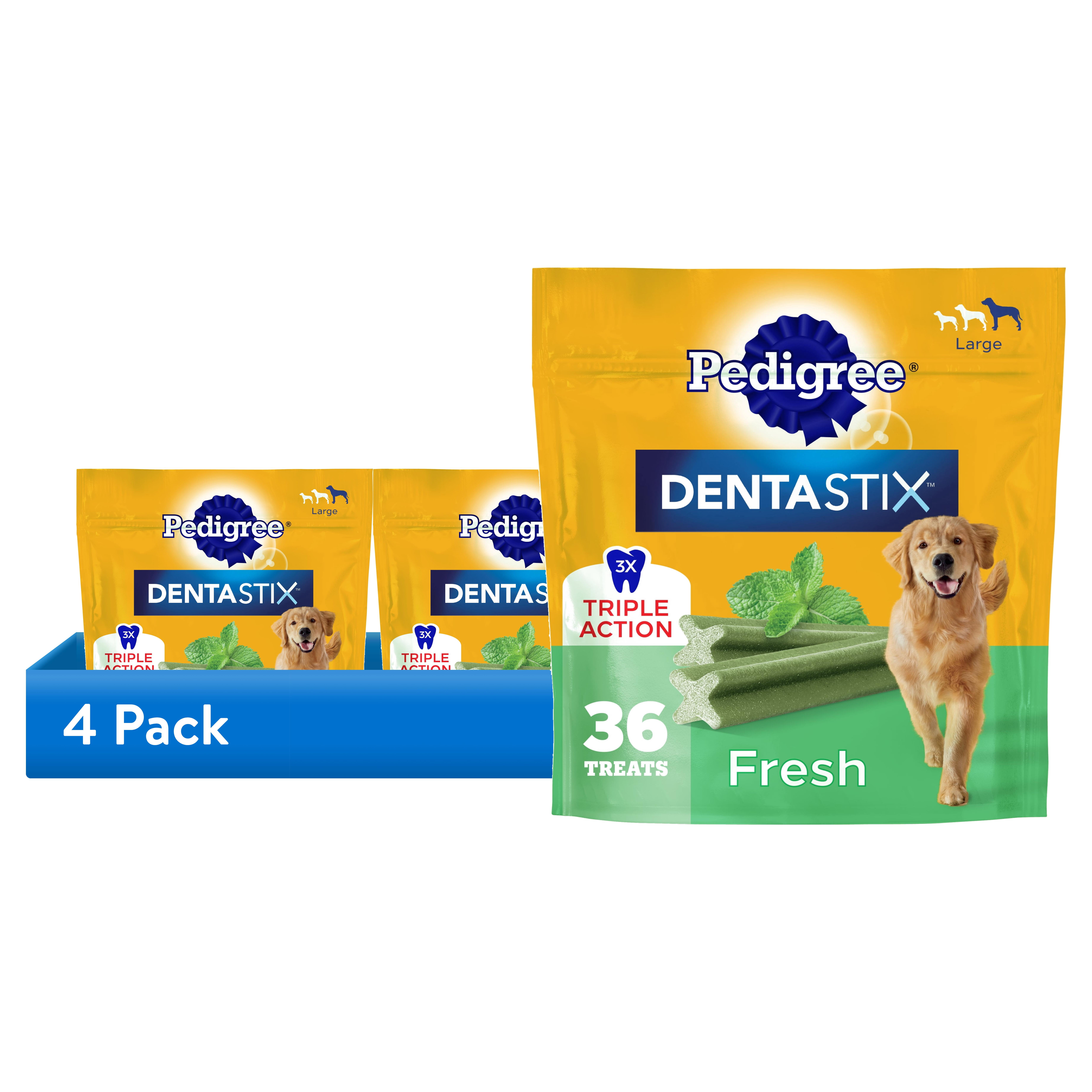 (4 pack) Pedigree Dentastix Fresh Flavor Large Breed Dog Dental Treats, 1.87 lb Bag