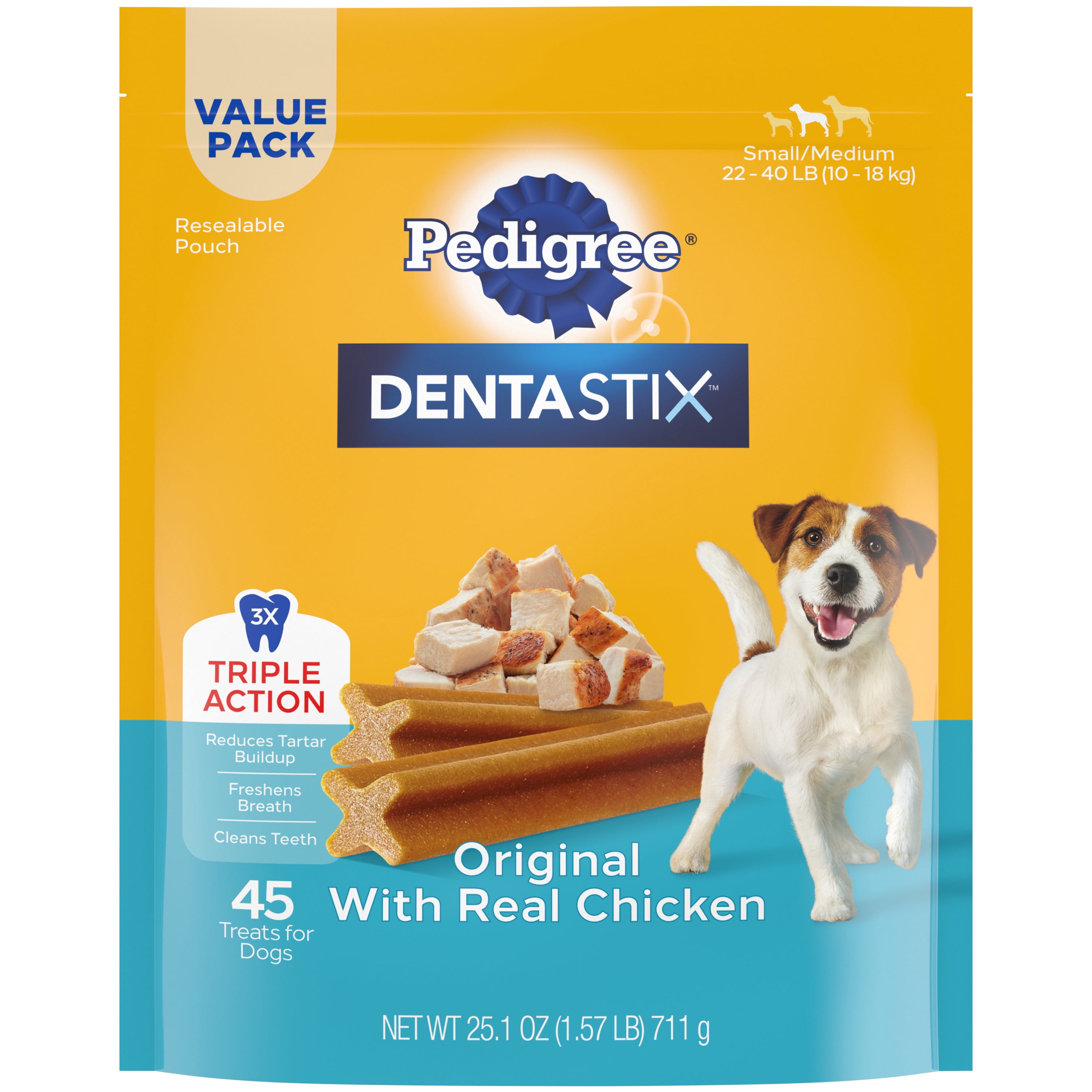 Pedigree Dentastix Original With Real Chicken Small & Medium Breed Dog Treats, 21.1 Oz Bag