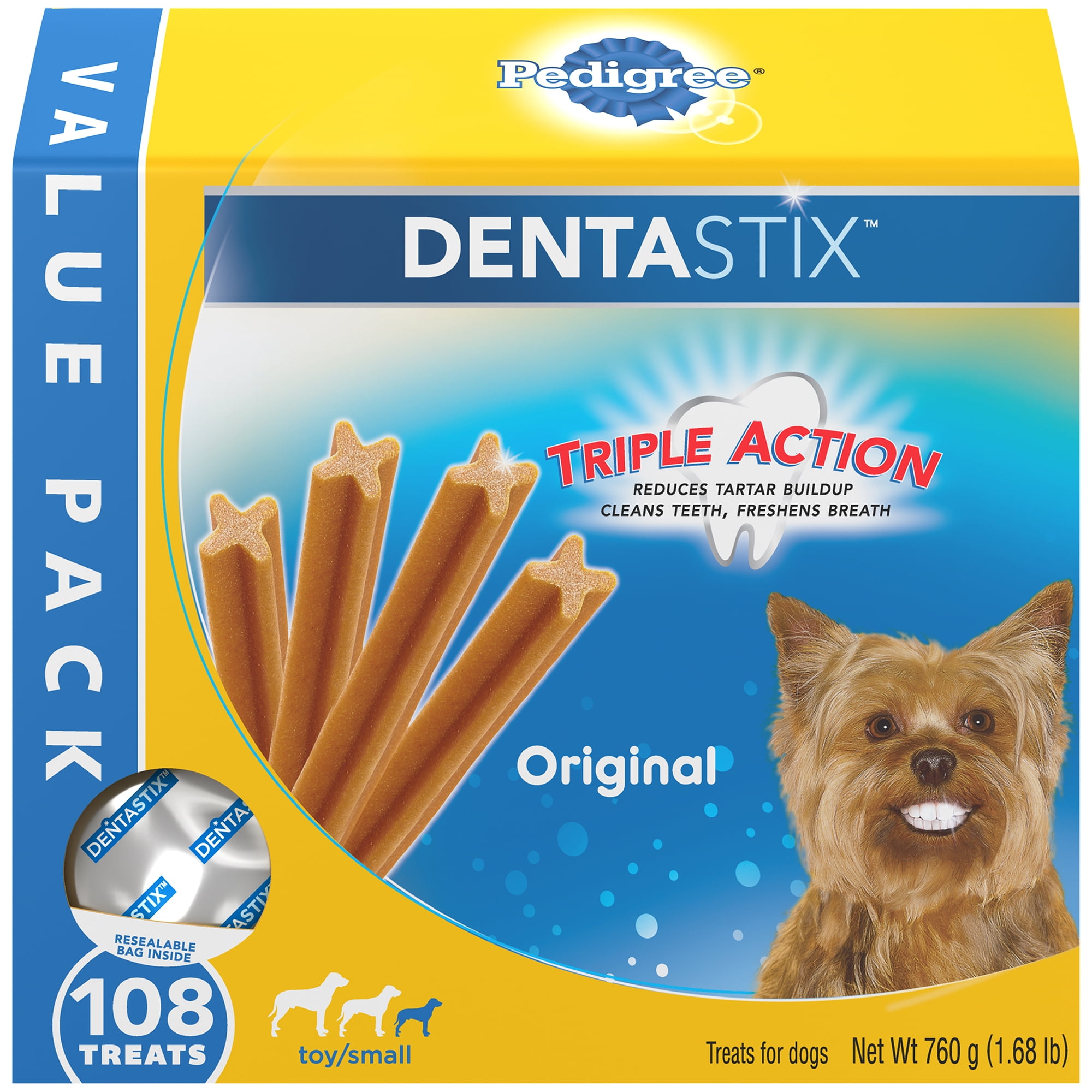 Pedigree Dentastix Treats for Dogs, Original with Real Chicken, Toy/Small, Value Pack - 108 treats, 26.1 oz