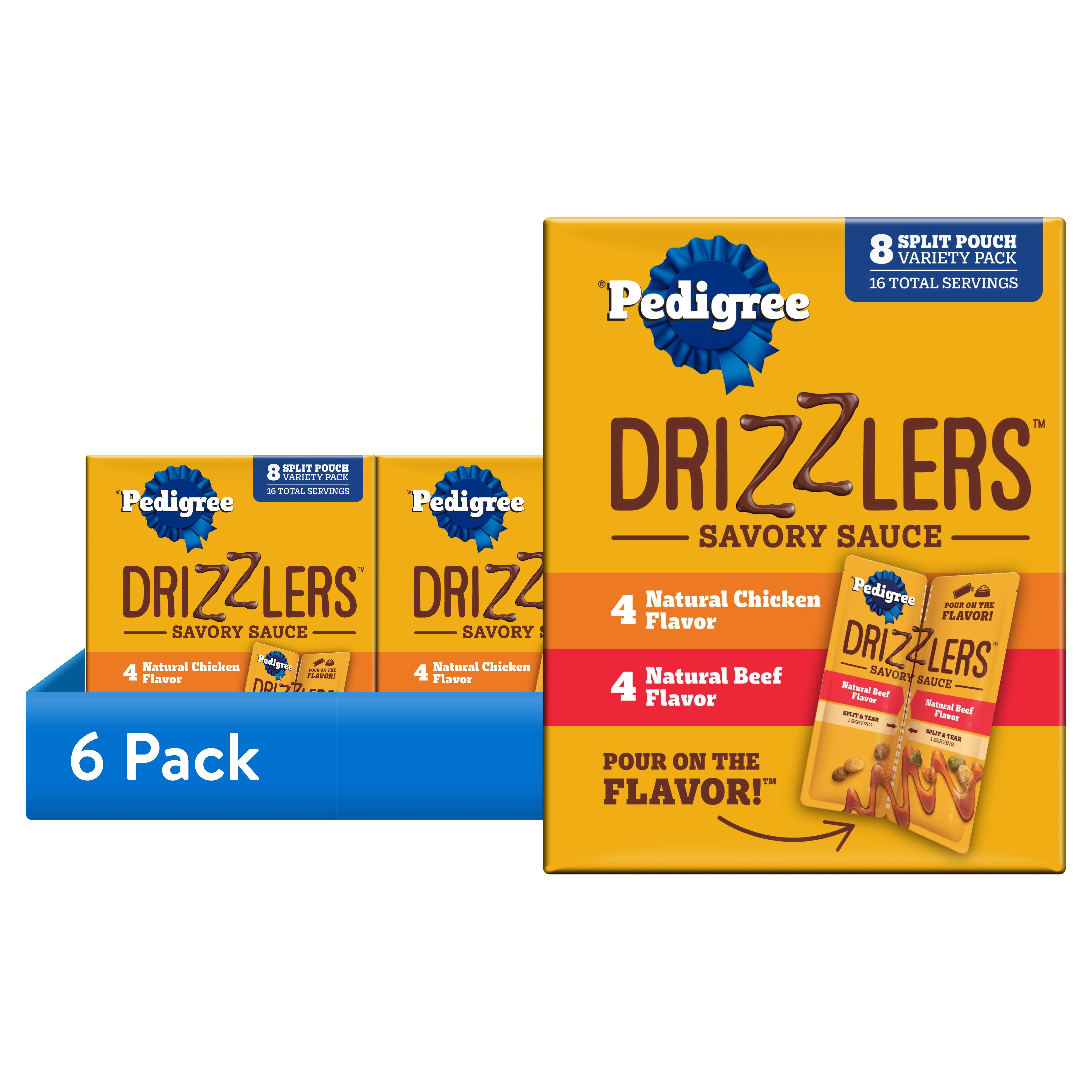 (6 pack) Pedigree Drizzlers Savory Sauce Multipack Wet Dog, 2.1 oz Twin Pouches, 8-Pack