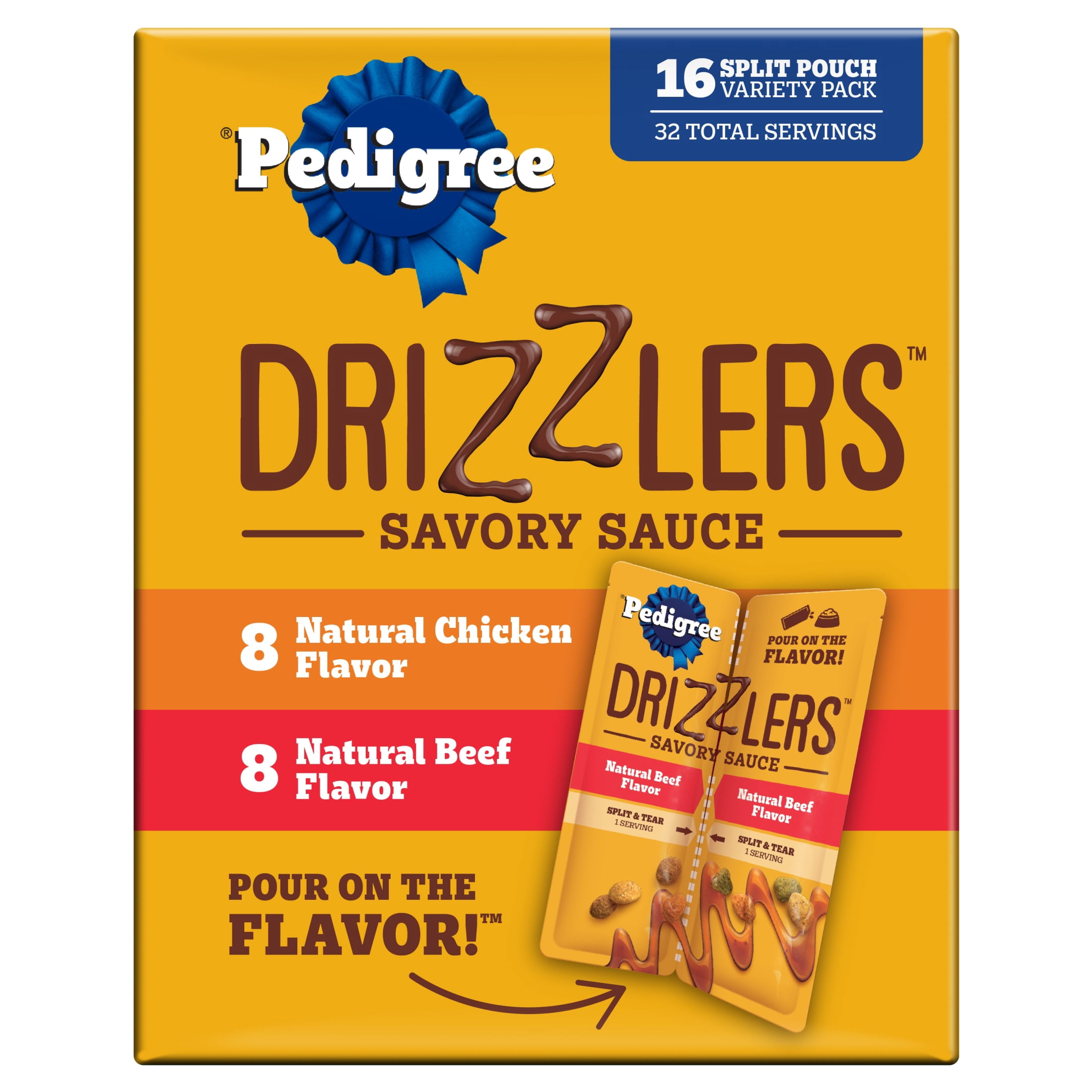 Pedigree Drizzlers Savory Sauce Multipack Wet Dog, 2.1 oz Twin Pouches, 16-Pack