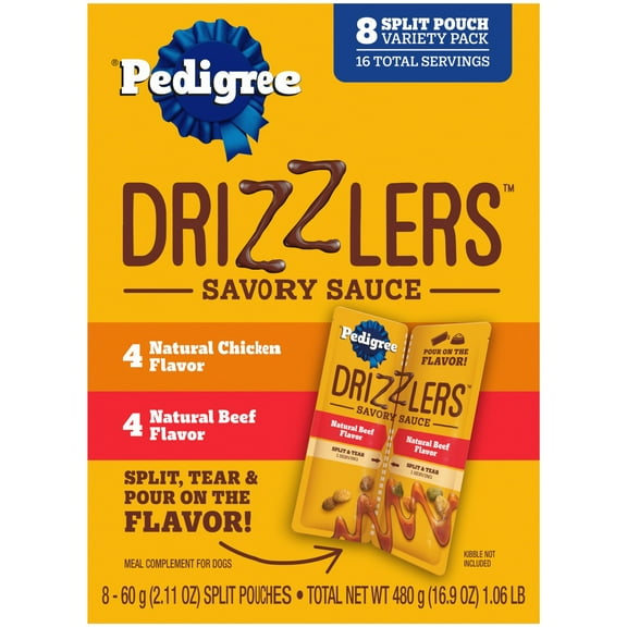 Pedigree Drizzlers Savory Sauce Multipack Wet Dog, 2.1 Oz Twin Pouches, 8-Pack