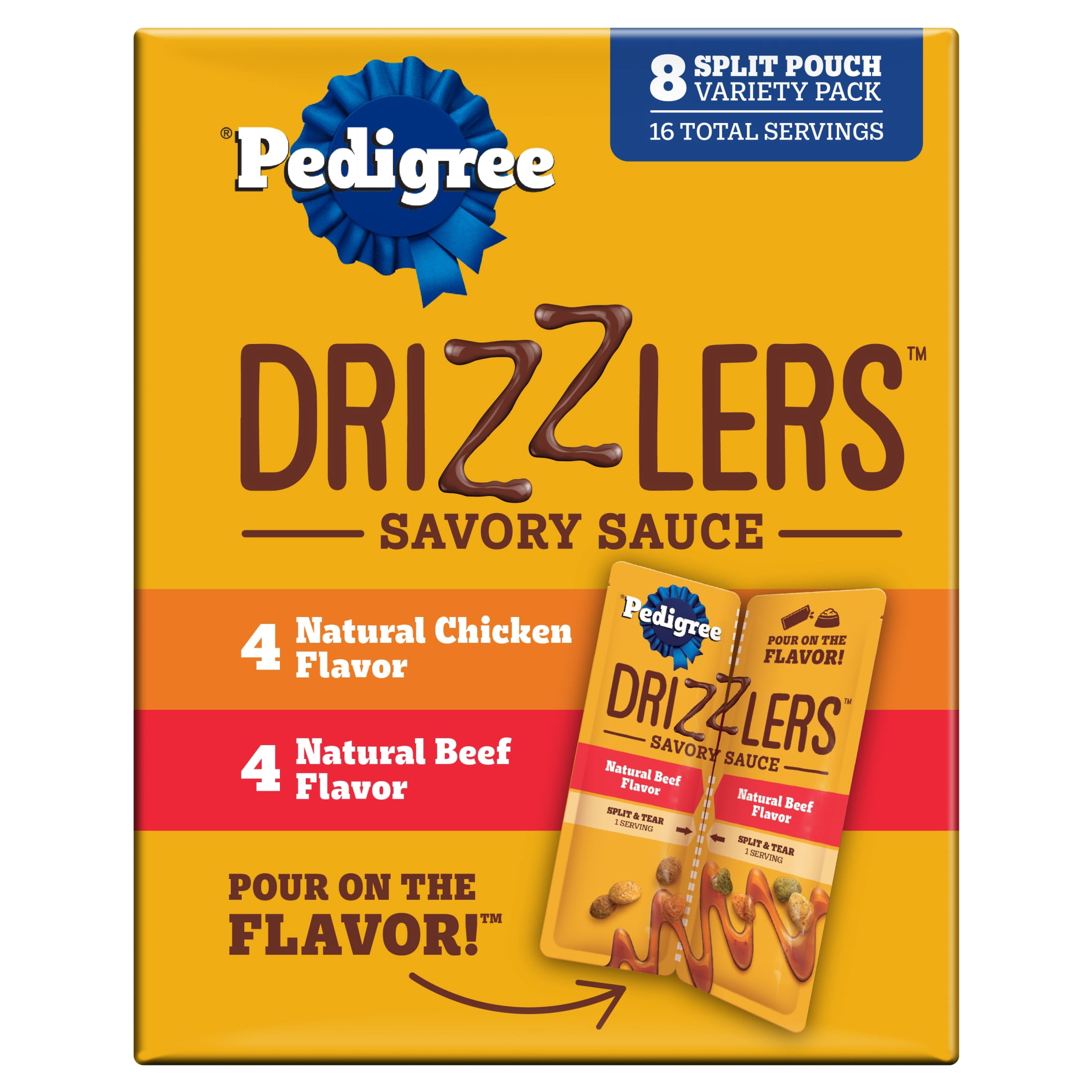 Pedigree Drizzlers Savory Sauce Multipack Wet Dog, 2.1 oz Twin Pouches, 8-Pack