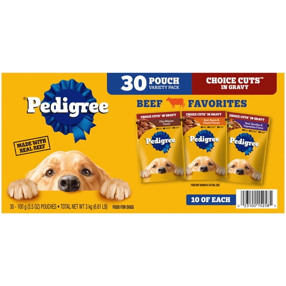 PEDIGREE Pouch, 30ct Multi-pack Beef CIG (Filet Mignon, Beef/Noodle/Veg, Beef/Bacon/Cheese)