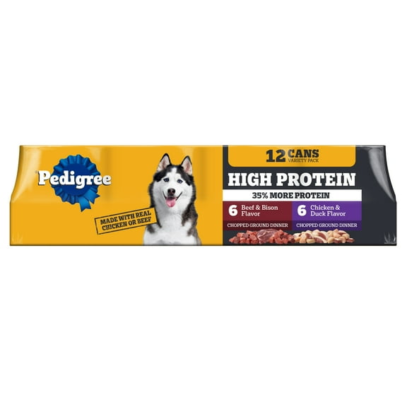 Pedigree High Protein Chicken Duck & Beef Bison Flavor Wet Dog Food Variety Pack (12) 13.2 oz Cans