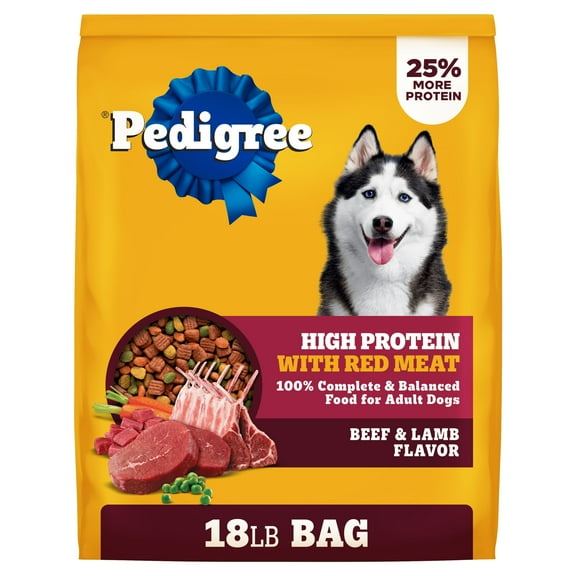 Pedigree High Protein Adult Dry Dog Food, Beef and Lamb Flavor, 18 lb. Bag