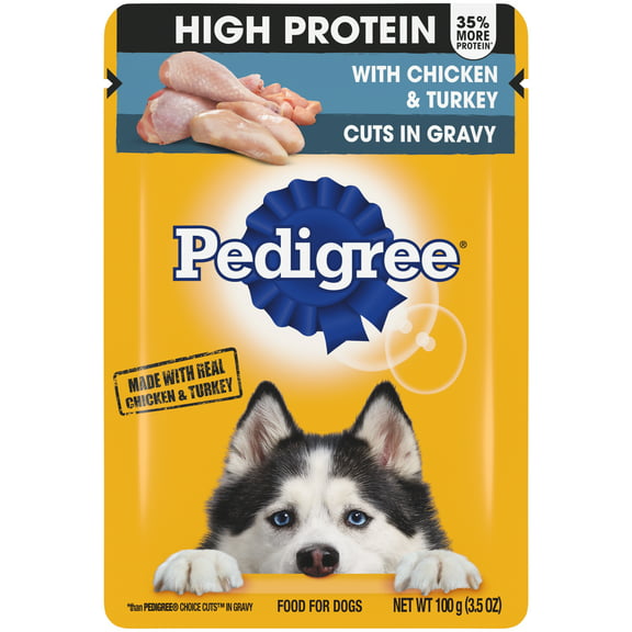 Pedigree High Protein Chicken & Turkey Cuts In Gravy Wet Dog Food For Adult Dog, 3.5 Oz Pouch