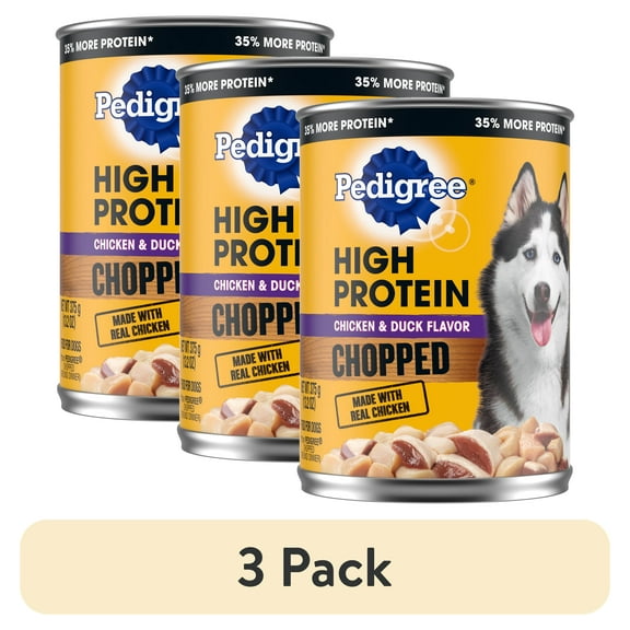 (3 pack) Pedigree High Protein Chopped Chicken & Duck Flavor Adult Soft Wet Dog Food, (12) 13.2 oz Cans