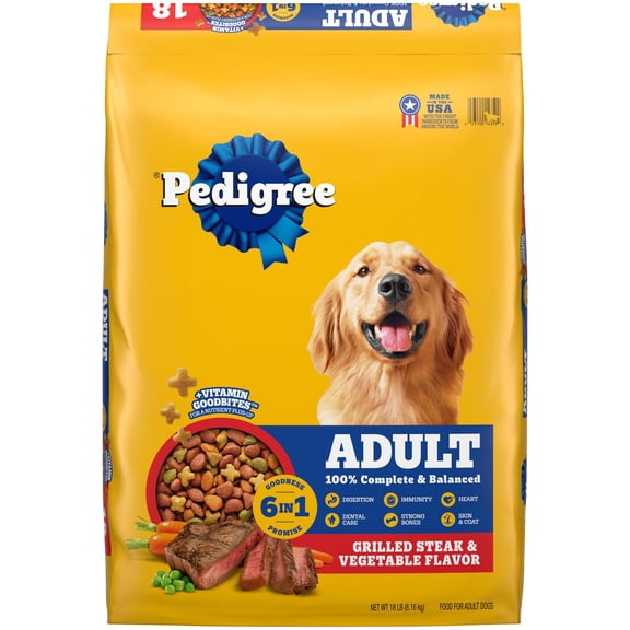 Pedigree High Protein Grilled Steak & Vegetable Flavor Adult Dry Dog Food, 18 lb Bag