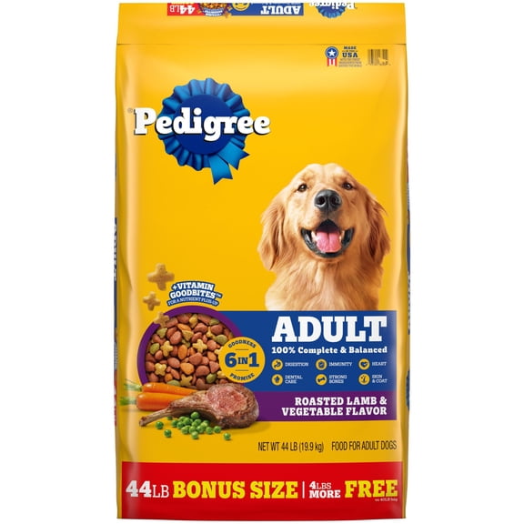 Pedigree High Protein Roasted Lamb & Vegetable Flavor Adult Dry Dog Food, 44 lb Bag