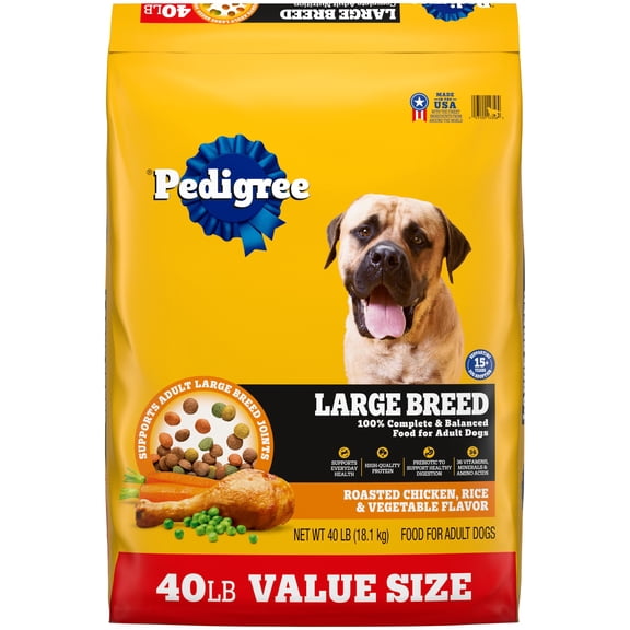 Pedigree Large Breed, Roasted Chicken, Rice and Vegetable Flavor Dry Dog Food, 40 lb Bag