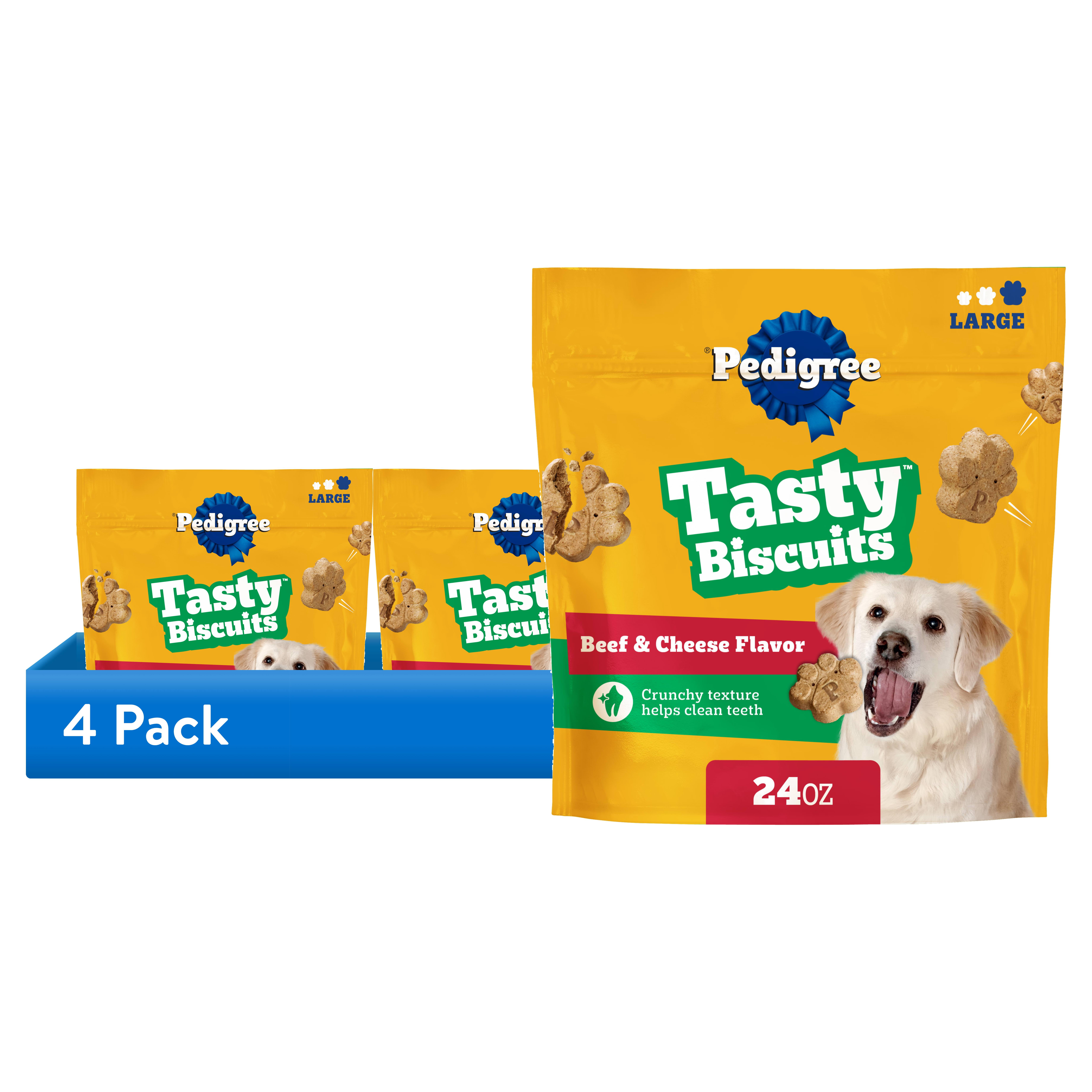 (4 pack) Pedigree Tasty Biscuits Large Dog Treats, Beef & Cheese Flavor, 24-oz Bag