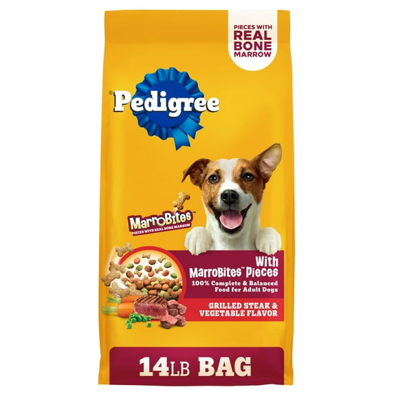 Pedigree With MarroBites Pieces Adult Dry Dog Food, Grilled Steak and Vegetable Flavor, 14 lb. Bag
