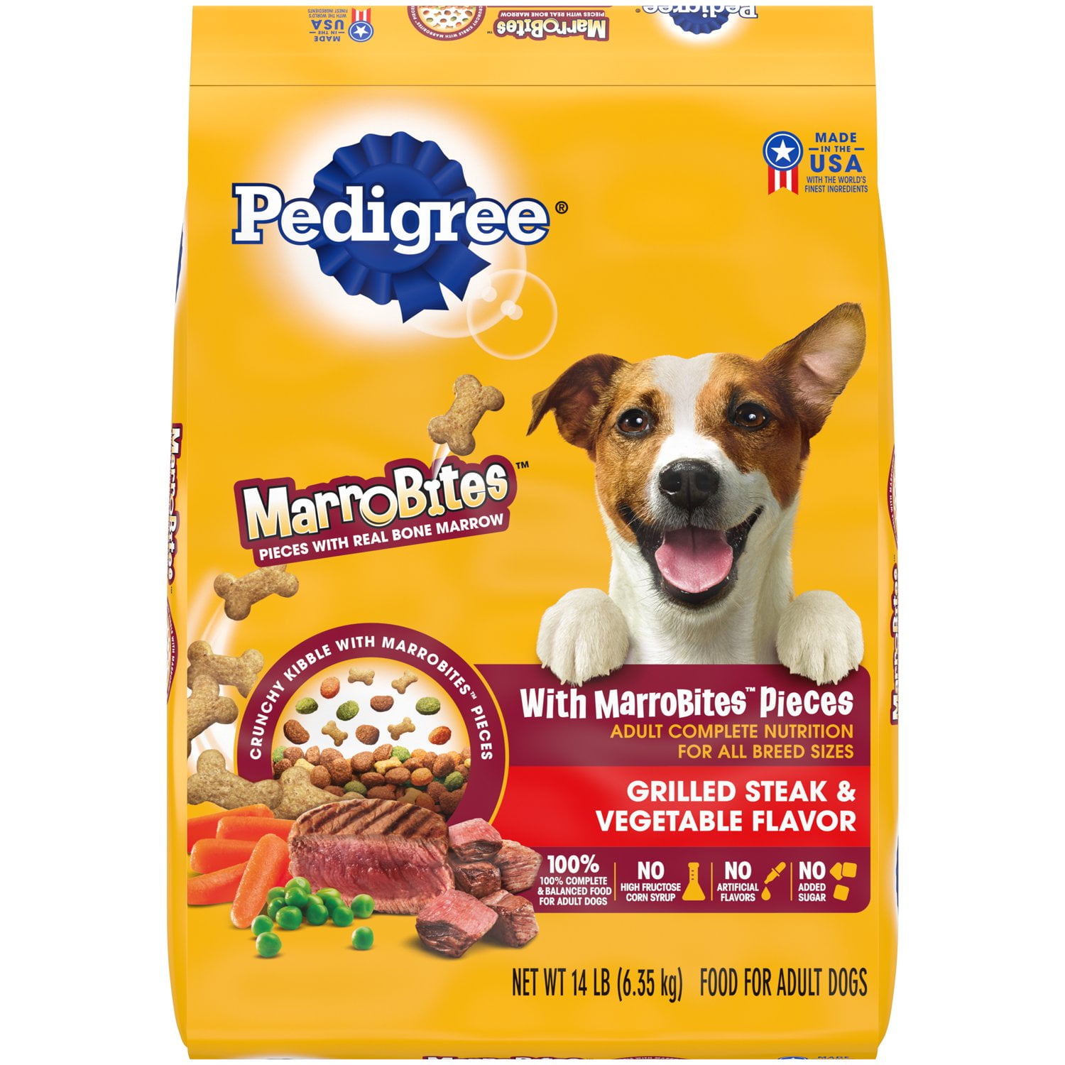 Pedigree MarroBites Grilled Steak and Vegetable Flavor Dry Dog Food, 14 lb Bag