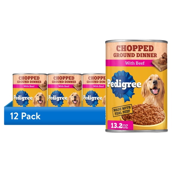 (12 pack) Pedigree Chopped Ground Dinner With Beef Adult Soft Wet Dog Food, (12) 13.2 oz Cans