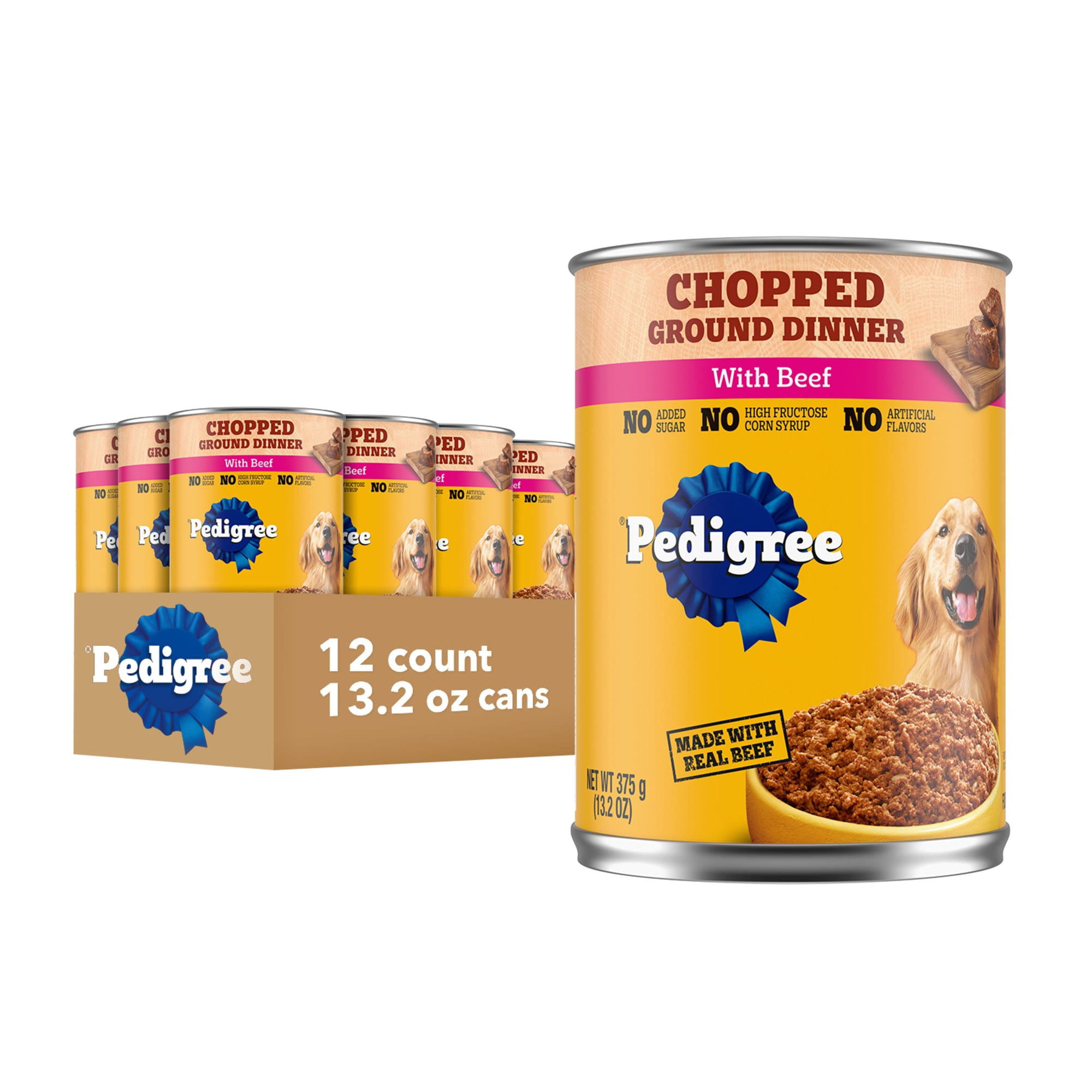 (12 pack) Pedigree Chopped Ground Dinner Wet Dog Food With Beef, Canned Dog Food, 13.2 oz. Cans