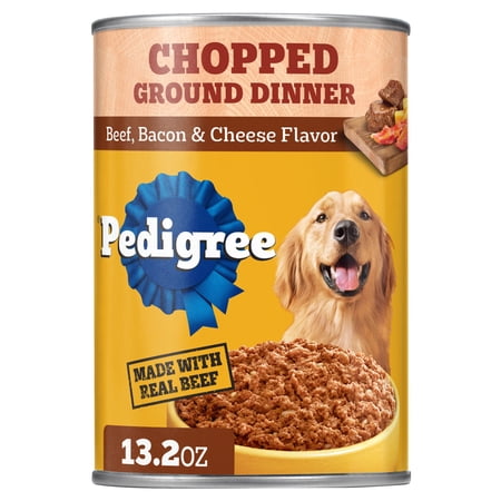 Pedigree Chopped Ground Dinner Beef Bacon & Cheese Flavor Adult Wet Dog Food, (12) 13.2 oz Cans