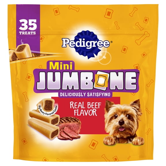 Pedigree Mini Jumbone Small Dog Treats, Dog Bone Like Shell with Beef Flavor, 35 Treats