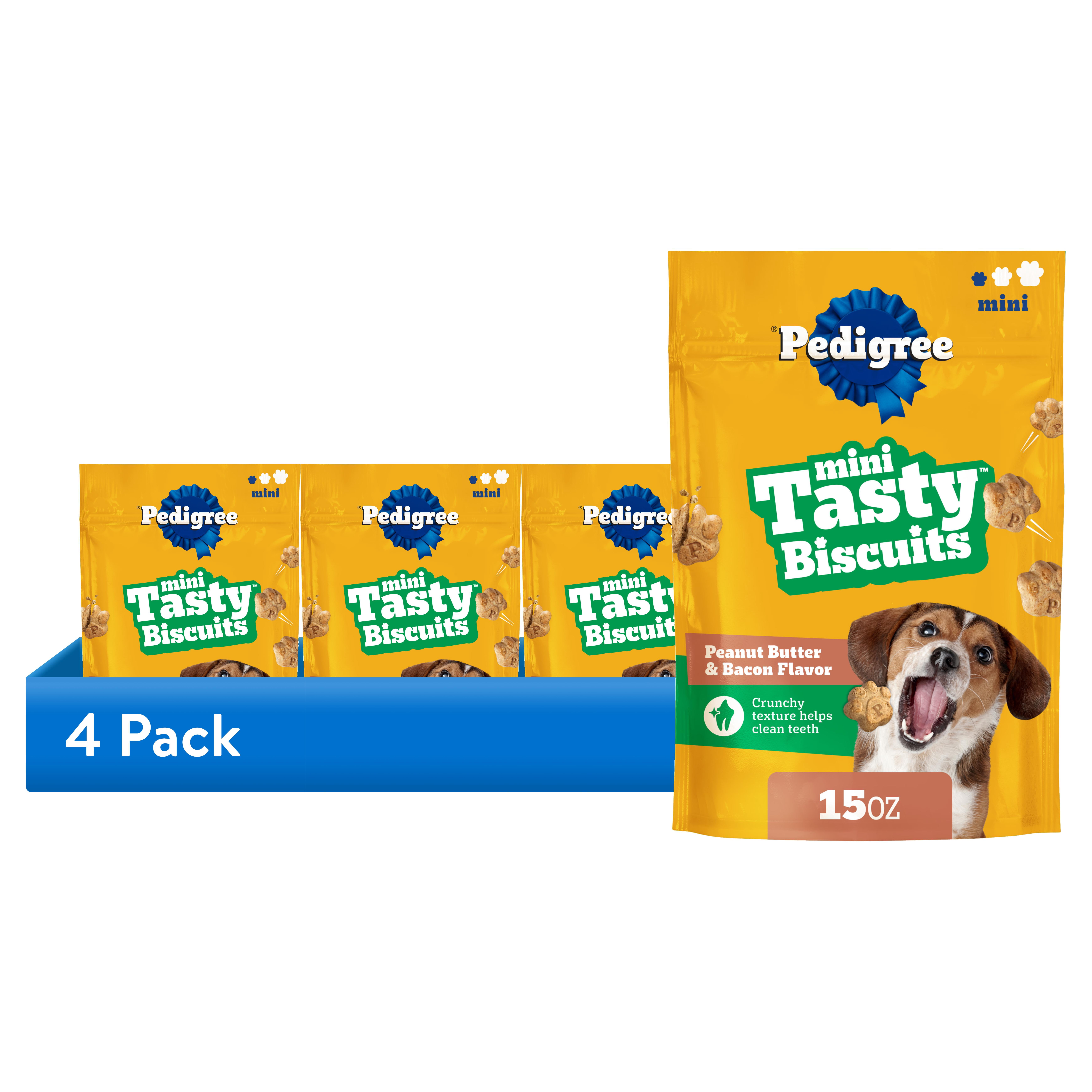 (4 pack) Pedigree Tasty Biscuits Mini Dog Treats, Peanut Butter & Bacon Flavor, 15-oz Bags (4 Pack)
