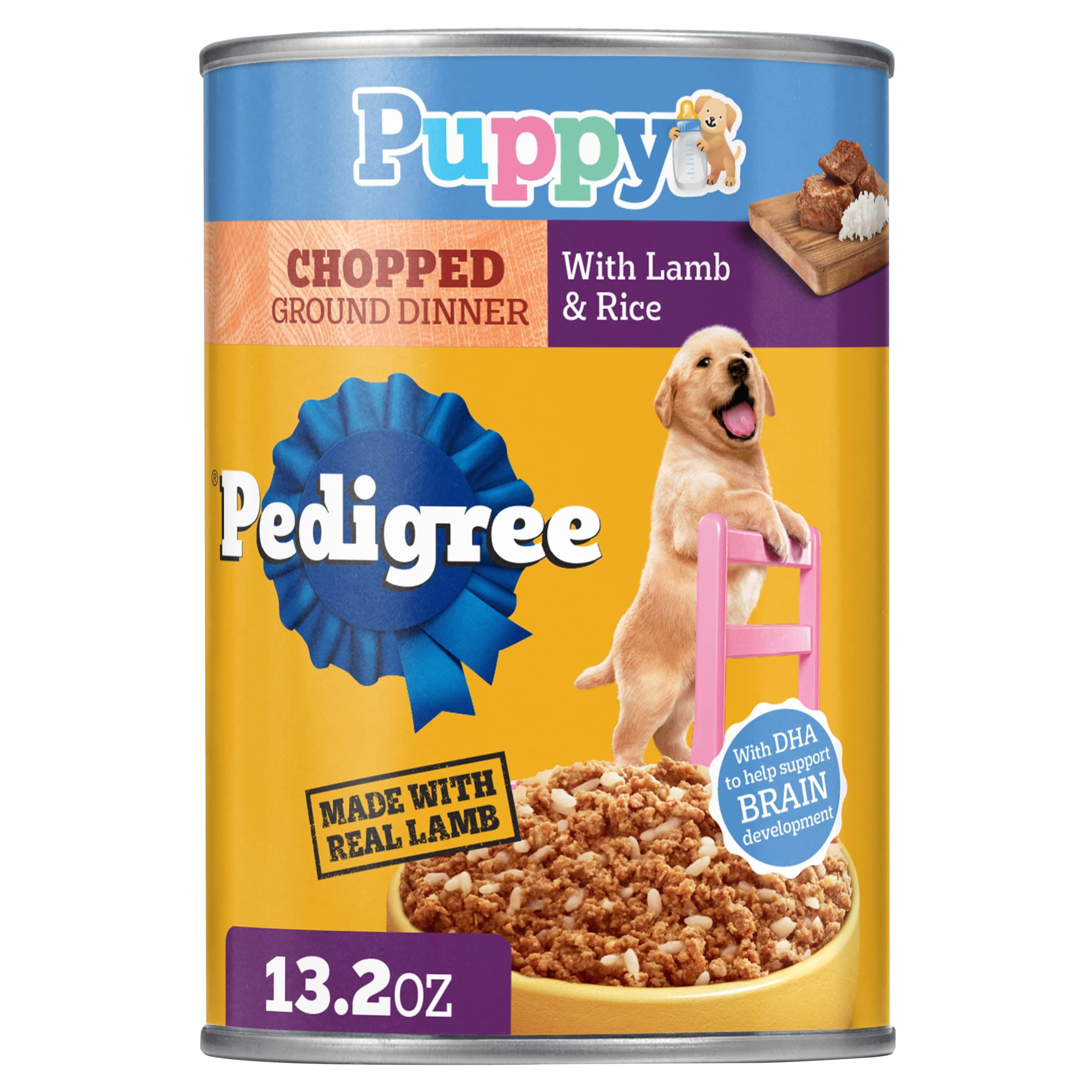 Pedigree Puppy Lamb & Rice Chopped Ground Dinner With Lamb & Rice Wet Puppy Food, (12) 13.2 oz Cans