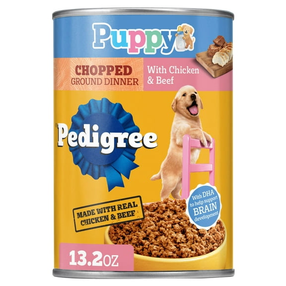 Pedigree Puppy Lamb & Rice Chopped Ground Dinner With Chicken & Beef Wet Puppy Food, (12) 13.2 oz Cans