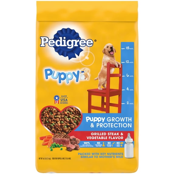 Pedigree Puppy Growth & Protection Dry Dog Food Grilled Steak & Vegetable Flavor, 16.3 lb. Bag