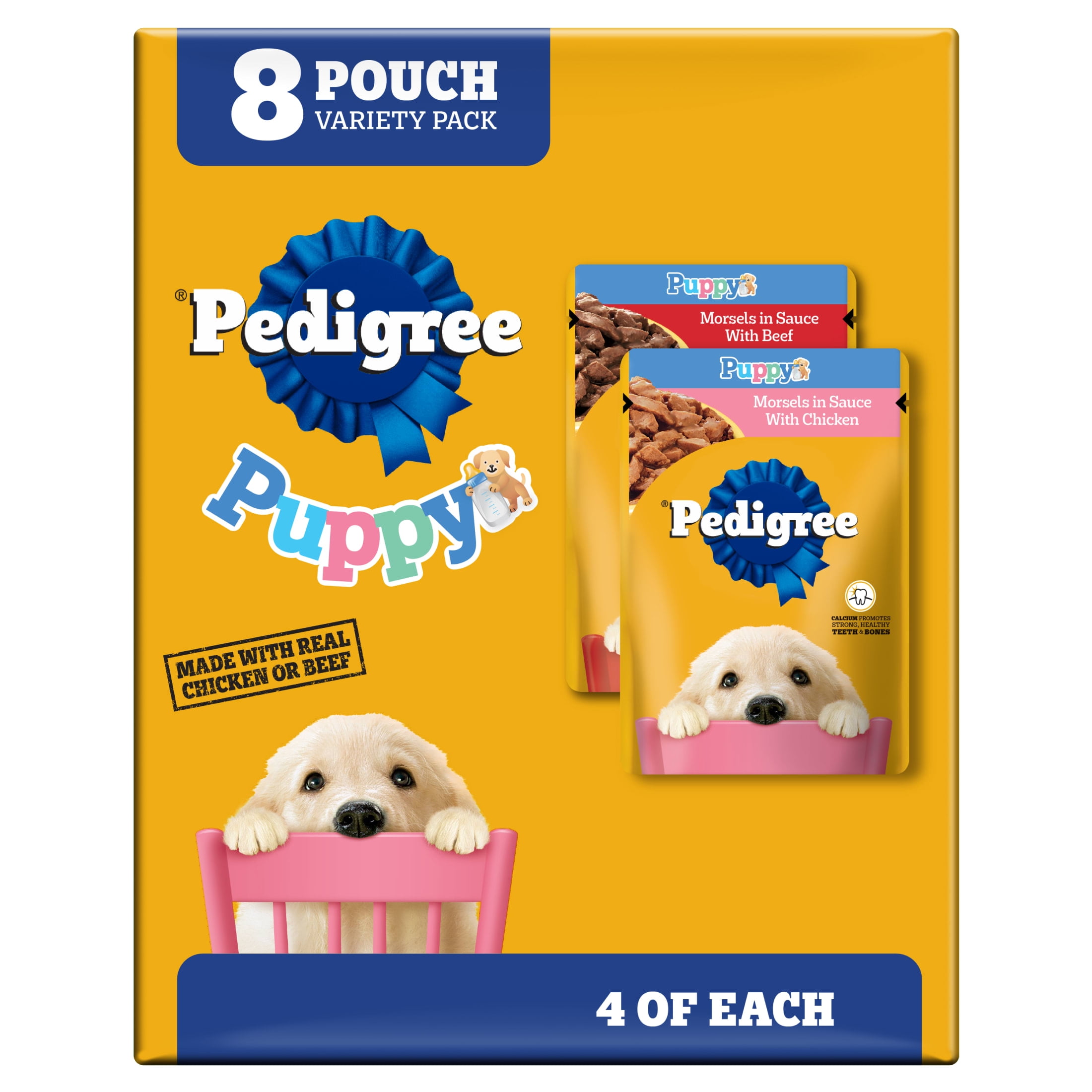 Pedigree Puppy Morsels Variety Pack Puppy Food, (8) 3.5 Oz Pouch