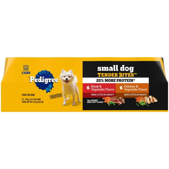 Pedigree Small Dog Tender Bites In Gravy Steak & Chicken Wet Food Variety Pack, (12) 13.2 Oz. Cans